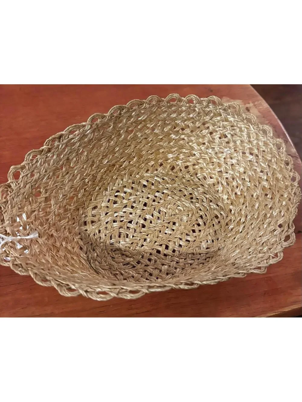 Handwoven Natural Straw Basket with Decorative Edge